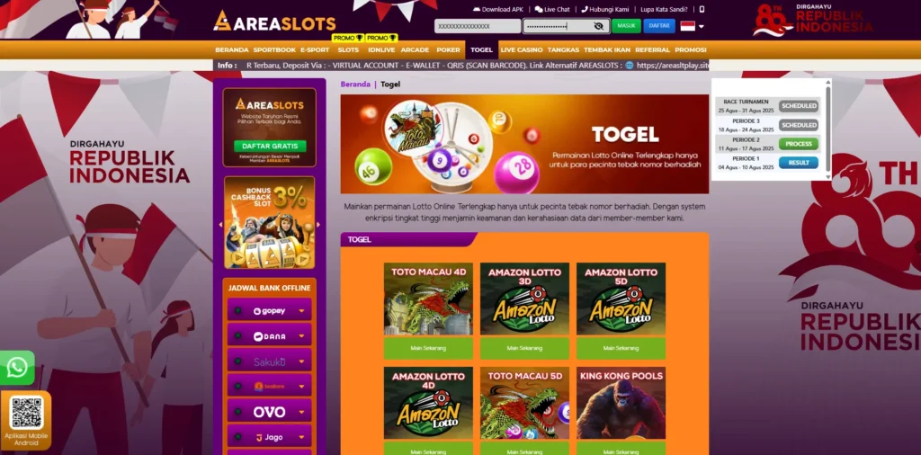 Areaslots togel online terpercaya hadiah terbesar dan pasaran lengkap